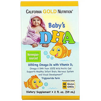 Риб'ячий жир з ДГК для дітей, омега-3, California Gold Nutrition США, Baby DHA, 50 мл, фото 2