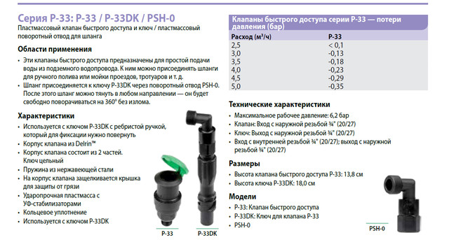 Технические характеристики Rain Bird P-33