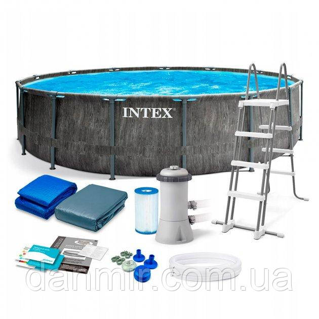 Каркасний басейн Intex 26744 фільтр-насос, тент, сходи, підстилка 549х122 см Об'єм 24310 л