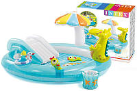 Детский надувной игровой центр Intex "Крокодил", бассейн с горкой, в коробке р.201*170*84 см 57165
