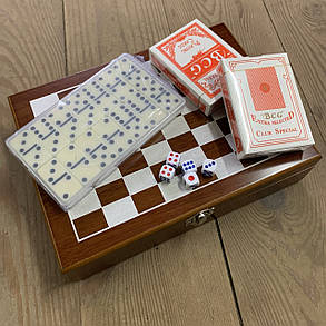 Гра настільна 3в1 Шахи, Доміно,Карти-2 колоди 2516D у дерев'яній коробці, фото 2