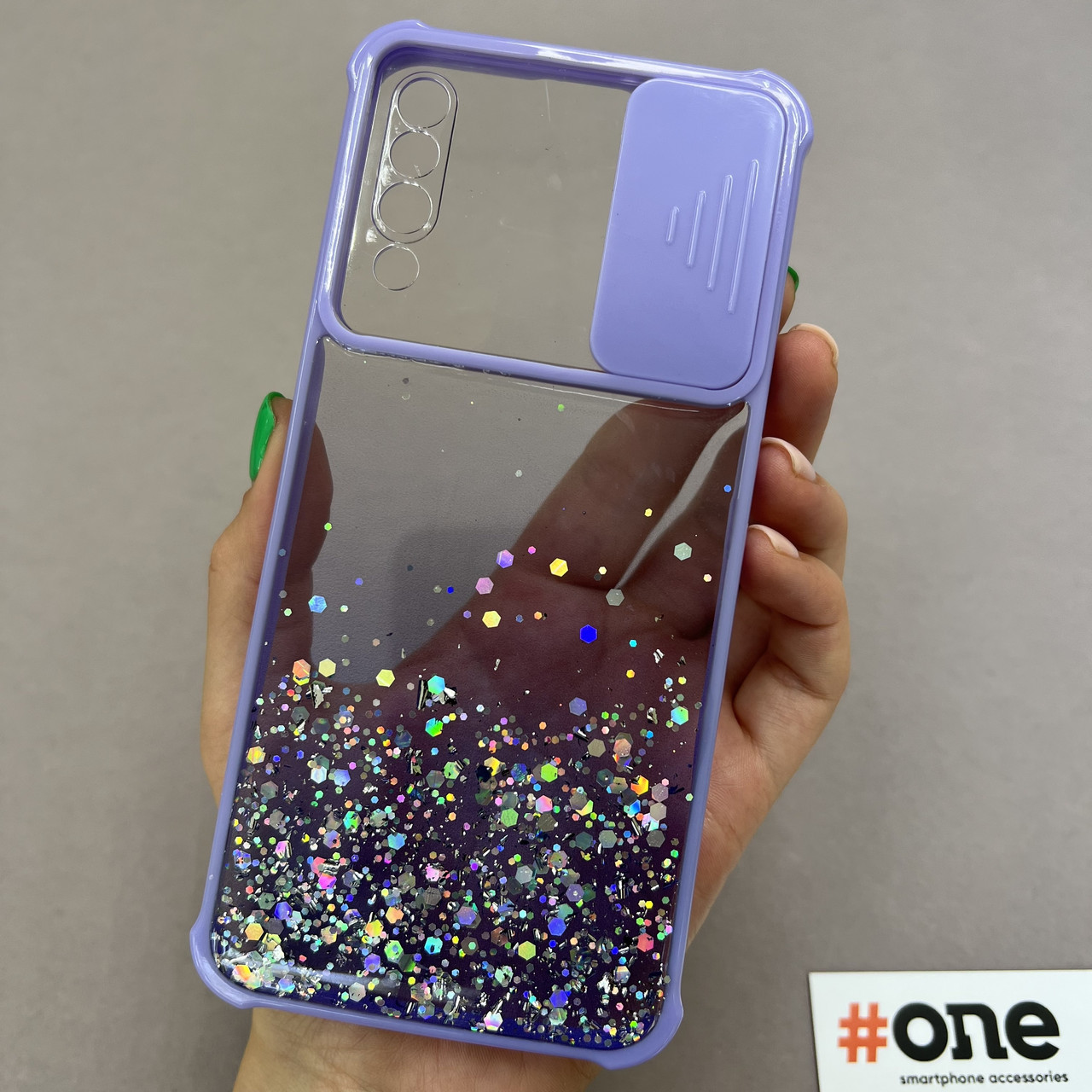 Чохол для Samsung Galaxy A50s із шторкою для камери з блискітками чохол на телефон самсунг а50с бузковий C4P
