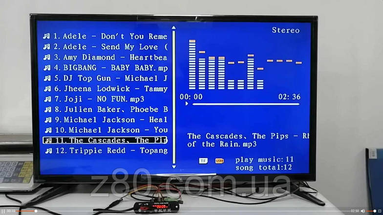 Вбудовуваний MP5 плеєр MP4 відео для телевізора FM радіо USB microSD 5-12В Bluetooth, фото 4