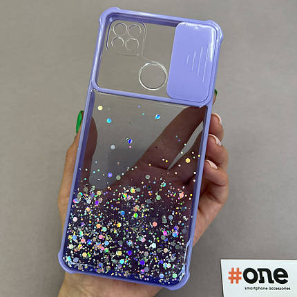 Чохол для Xiaomi Redmi 9C із шторкою для камери з блискітками чохол на телефон сяомі редмі 9с бузковий C4P, фото 1