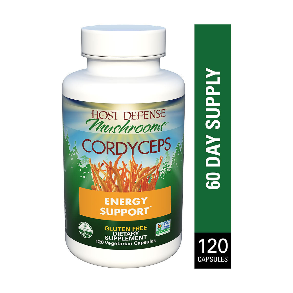 Fungi Perfecti, Host Defense, Кордицепс, 120 Раслінних капсул BX116