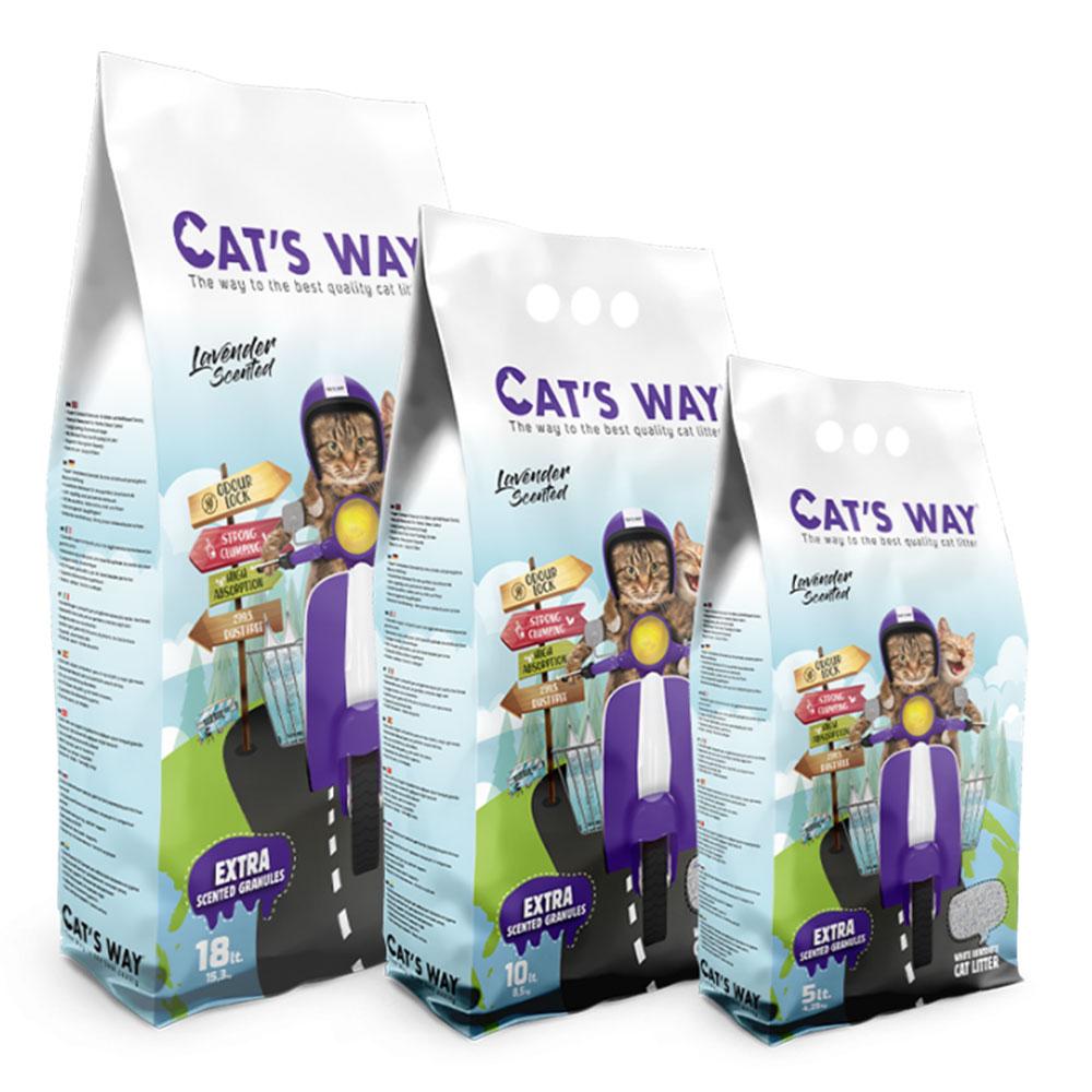 Наповнювач для котячого туалету CAT'S WAY лаванда + фіолетові гранули Бентонітовий комкуючий 10л