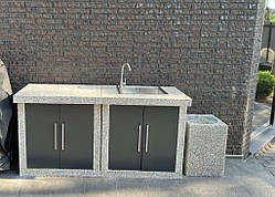 Уличный бетонный стол-мойка + уличный бетонный стол + урна Куб