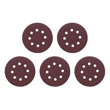 Круг наждачний самоклейний 125 мм з отворами, папір клас С, щільність 140 г/м2, К80, пак. 5ед INTERTOOL