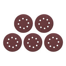 Круг наждачний самоклейний 125 мм з отворами, папір клас С, щільність 140 г/м2, К100, пак. 5ед INTERTOOL