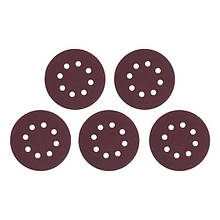 Круг наждачний самоклейний 125 мм з отворами, папір клас С, щільність 140 г/м2, К140, пак. 5ед INTERTOOL