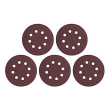 Круг наждачний самоклейний 125 мм з отворами, папір клас С, щільність 140 г/м2, К150, пак. 5ед INTERTOOL