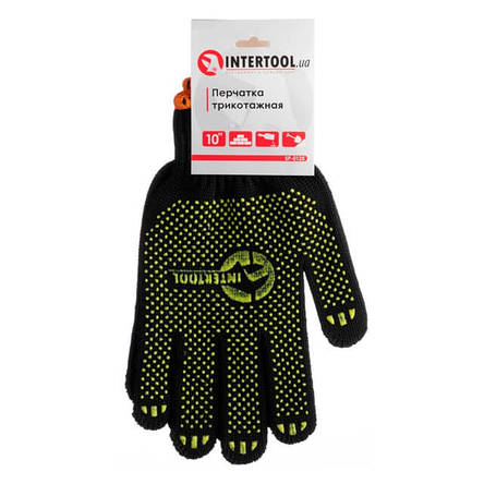 Рукавичка трикотажна 60% бавовна / 40% поліестер, 6 ниток, з ПВХ крапкою, клас 7, колір чорний з, фото 2