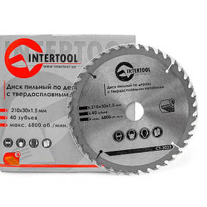 Диск пиляльний для дерева з твердосплавними напайками 210x30x1,5 мм; 40 зубців INTERTOOL CT-3023, фото 3