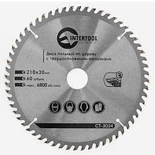 Диск пиляльний для дерева з твердосплавними напайками 210x30x1,5 мм; 60 зубців INTERTOOL CT-3024