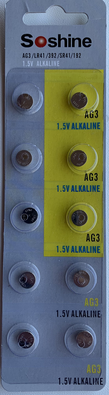 Батарейка Soshine AG3/LR41/392/SR41/192 Alkaline 1.5V, 10 штук