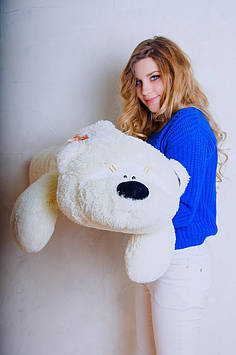 М'яка іграшка Лежачий ведмедик Фіззі Мун 95 см Красива іграшка-подушка М'який ведмедик для сну шампань з коричневою ґудзичком