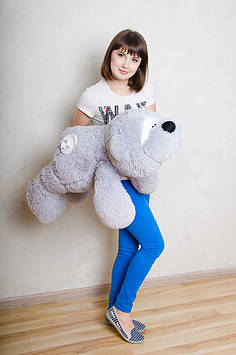 М'яка іграшка Лежачий ведмедик Фіззі Мун 95 см Красива іграшка-подушка М'який ведмедик для сну сірий з білою ґудзичком