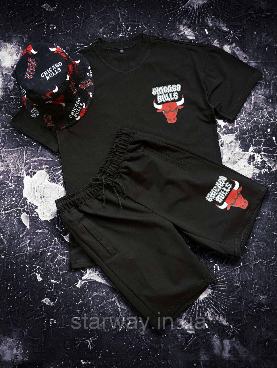 Комплект чорна футболка та чорні шорти chicago bulls