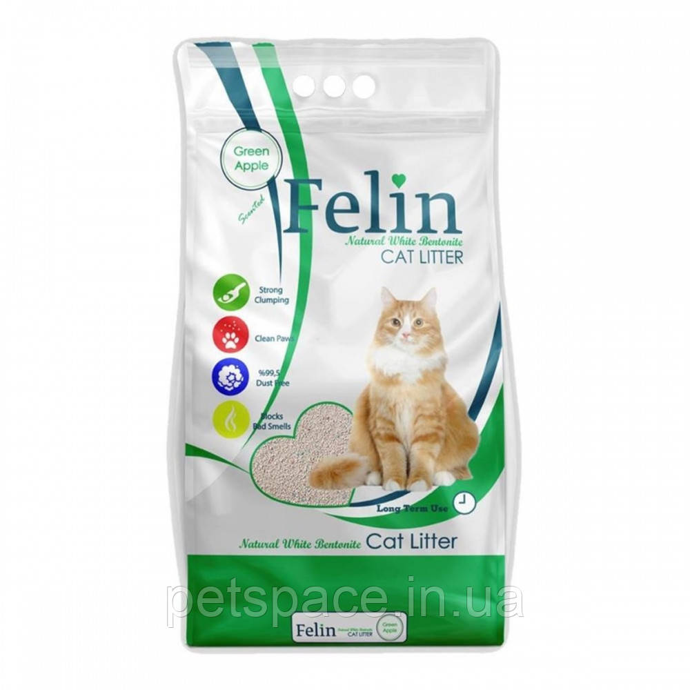 Бентонітовий наповнювач для котів Felin (Фелін з ароматом зеленого яблука) 5л., фото 1