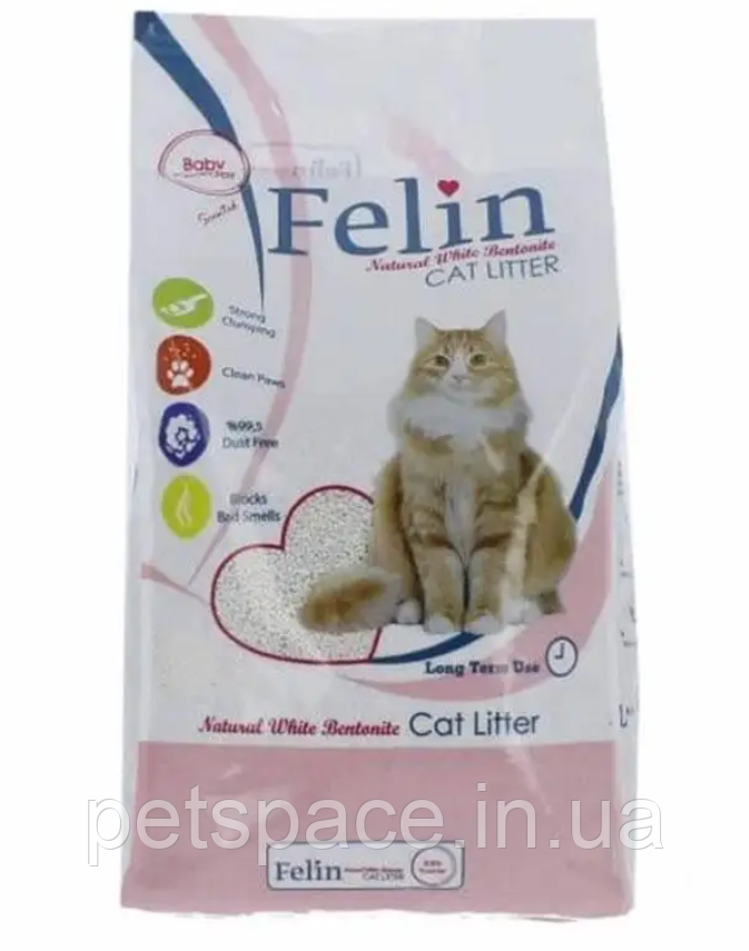 Бентонітовий наповнювач для котів Felin (Фелін з ароматом пудри) 20л, фото 1