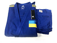 Кімоно для дзюдо Adidas Champion II з ліцензією IJF синє/жовті смуги, розмір 205