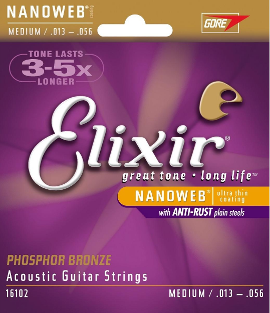 Струны Для Акустической Гитары Elixir 16102 Nanoweb Phosphor Bronze Acoustic Medium 13/56 - фото 1 - id-p1631378887