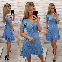 Платье с рюшами на запах арт. 193 голубое в горох / цвет голубой