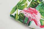 Муслін "Рожевий фламінго і листя пальми" на білому тлі 140/м2 No 3-154, фото 2