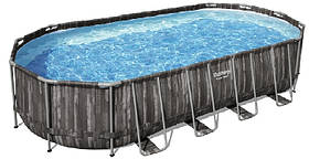 Каркасний овальний басейн Bestway Wood Style 5611T (732х366х122 см) з фільтром, сходами + тент