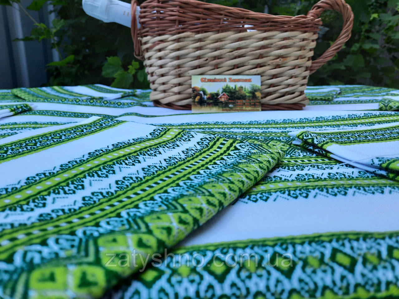 Скатерть вышитая зеленая с салфетками - фото 3 - id-p293806936