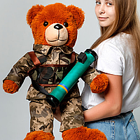 М'яка іграшка коричневий ведмедик Тедді плюшевий ведмідь солдат ЗСУ з Джавеліном 80 см оригінальний подарунок
