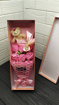 Подарунковий набір ароматного мила у вигляді троянд з Мишком LOVE (39 см) Дропшипинг