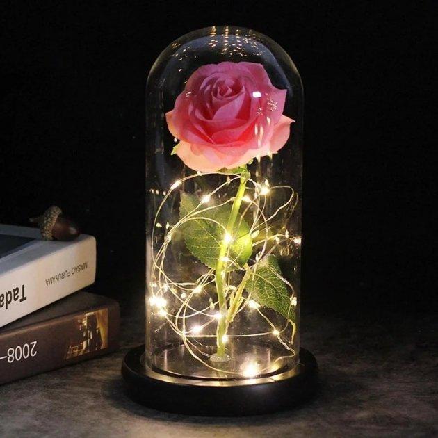 Троянда в колбі з LED підсвіткою маленька рожева № А54 Дропшипинг