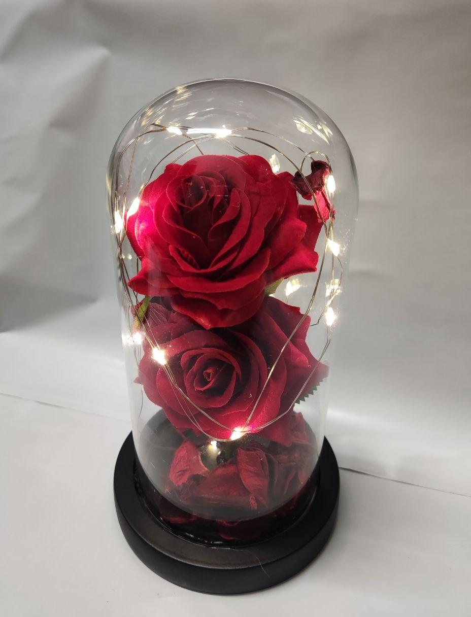Троянди в колбі з декоративним підсвічуванням Вічна троянда Червона Дропшипинг