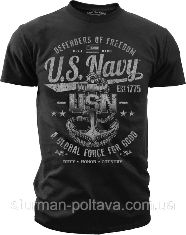 Футболка чоловіча US Navy — "Defenders of Freedom" захисники перемоги Black Ink Design США