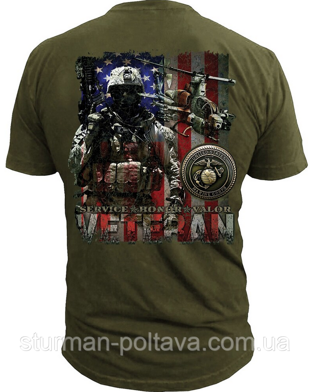 Футболка чоловіча Ветеран USMC "Veteran Flag" T-Shirt Прапор ветеранів Black Ink Design США розм S, фото 1
