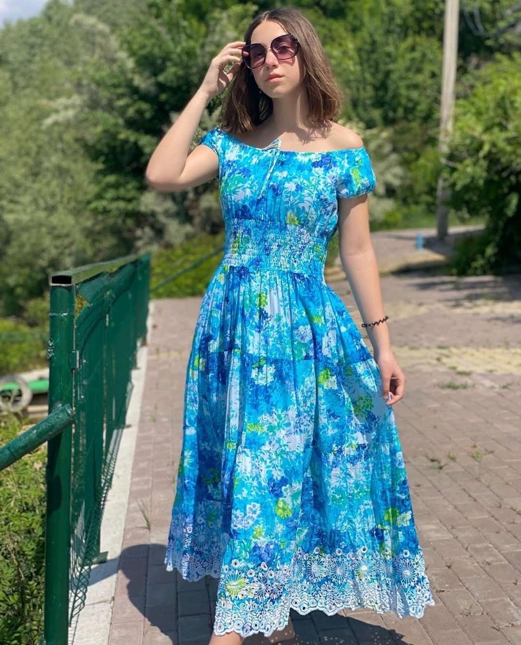 Довге літне плаття з натуральної тканини (з L по 3XL)
