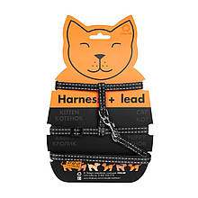 Шлея з повідцем 25-40 см нейлон Dog Extremе чорна для котів, собак