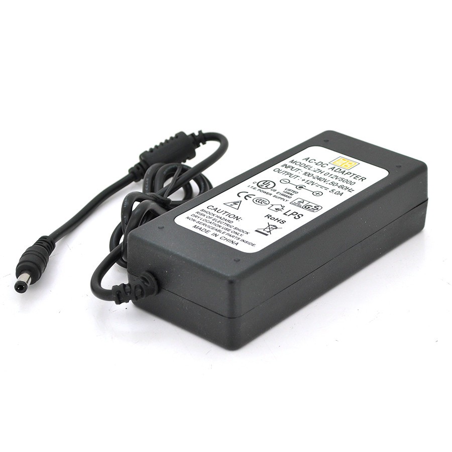 DR Імпульсний адаптер живлення 12 В 5 А (60 Вт) LX-1205000 штекер 5.5/2.5 + кабель живлення, довжина 1,20 м Q100, фото 1