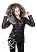 Короткий кожаный пуховик женский с чернобуркой зимний (Арт. ALS202), фото 8