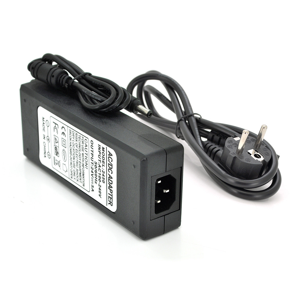 Імпульсний адаптер живлення YM-2450 24 В 5 А (12 В0т) штекер 5,5/2,5 + шнур живлення, довжина 1,10 м, фото 1