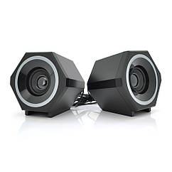 DR Колонки 2.0 Kisonli L-6060 для ПК і ноутбука, USB + 3.5 mm, 2x3W, 20Hz- 20KHz, з підсвіткою RGB, Black, BOX,