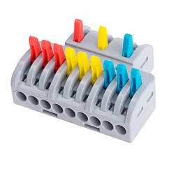 DR Клемна колодка з натискними затискачами 3х9-провіду LT-933 для розподільних коробок, 450V/32A, сіра