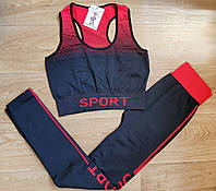 Спортивний костюм жіночий для фітнесу, комплект топ майка+лосини 44-48 р. Червоний колір