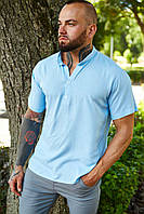 Рубашка мужская льняная с коротким рукавом летняя As голубая Рубашка повседневная классическая на лето