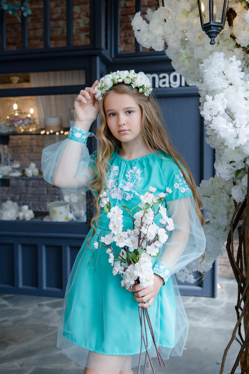 Плаття для дівчинки Букет м'ятне пишне, фото 1