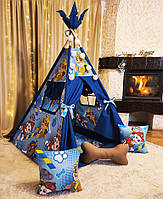 Палатка детская Вигвам для детей шалаш для игр для мальчика Щенячий патруль на синем, Полный набор