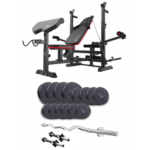 Набір зі штангою, гантелями та лавкою Hop Sport PRO HS-1075