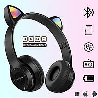 Беспроводные Bluetooth наушники с ушками CAT-ear CEP47-M с LED подсветкой и microSD, AUX, Black