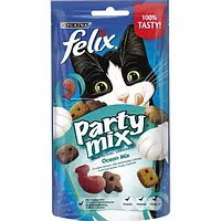 Лакомство Purina Felix Party Mix Ocean Mix для кошек, океанический микс со вкусом лосося и форели, 60 г